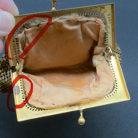 Vtg Whiting & Davis Gold Mesh Metal Change Key Purse Set Signed Made in USA NOTE - Picture 4 of 12